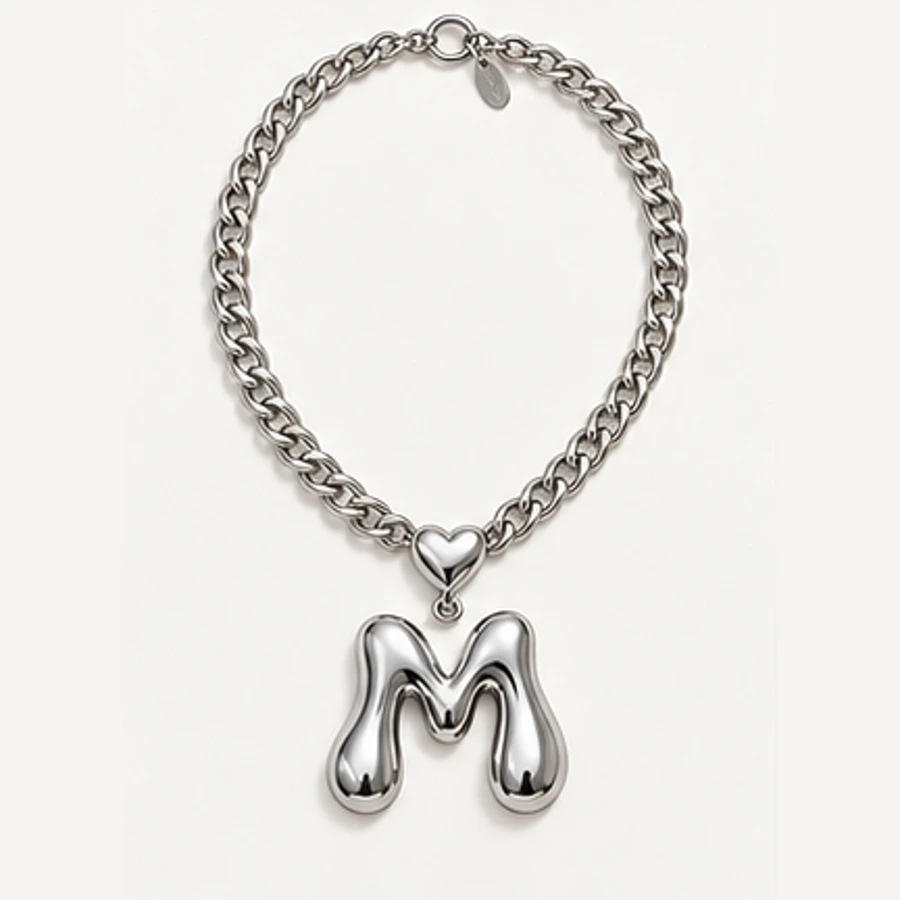 Heartline M Pendant Necklace, Silver, complete necklace