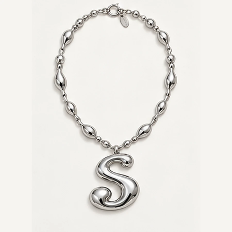 Liquid S Pendant Necklace, Silver, complete necklace