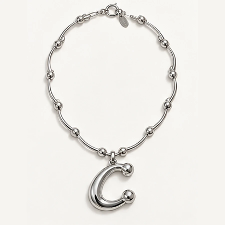 Orbit C Pendant Necklace, Silver, complete necklace