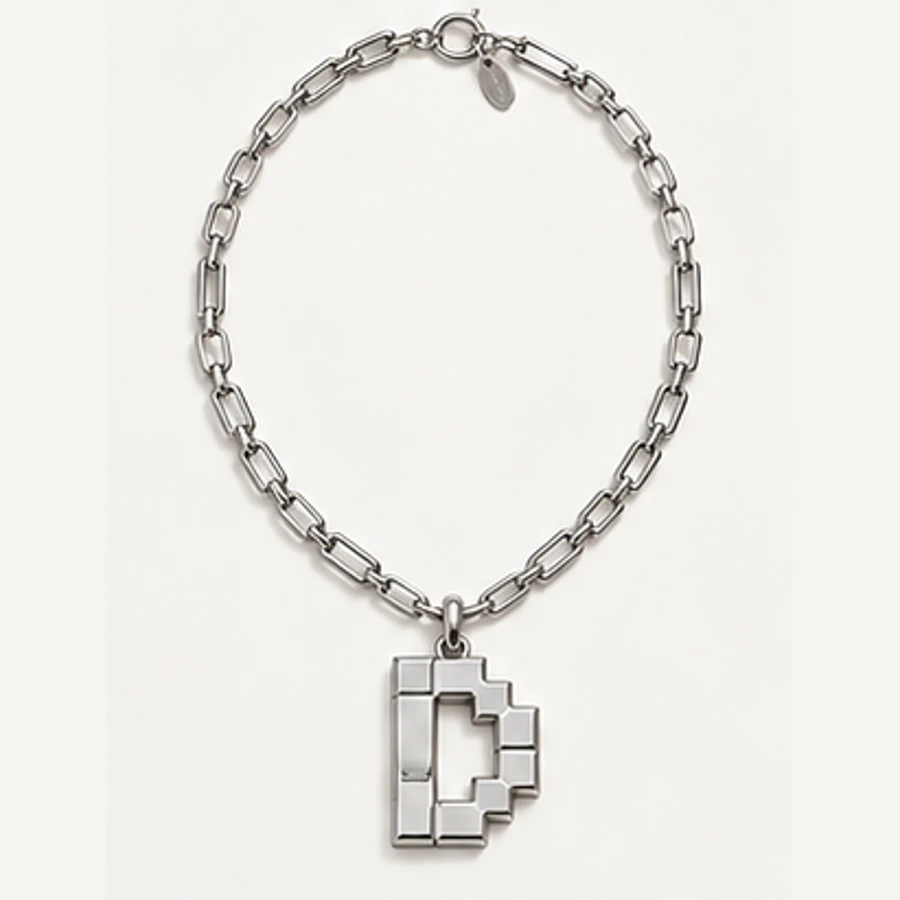 Pixel D Pendant Necklace, Silver, complete necklace